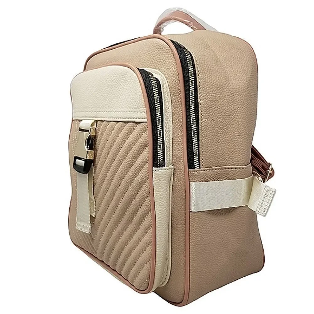 Double zip Square Top Tan and Cream backpack purse